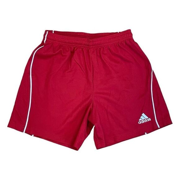 Adidas Climalite Nylon Shorts Red White Stripes Athletic Pull-On Elastic Drawstr - Picture 1 of 6
